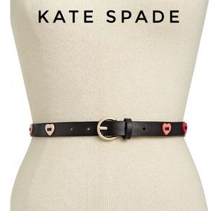 Kate Spade 3/4" Genuine Leather Heart Patch Belt In Black/pink, red